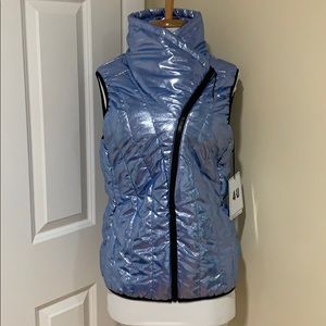 Blue vest asymmetric shiny with zipper sz m/l